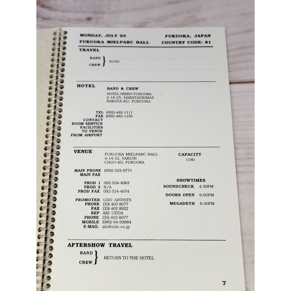 Megadeth Hero Tour Concert Tour Itinerary Book Pacific Rim July/August 2001 Band - Picture 12 of 12